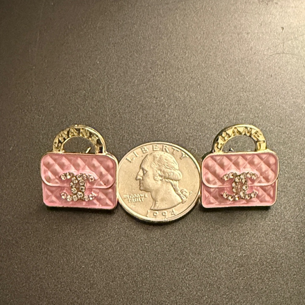 Pink and Gold Zipper pull Earrings | Fashion earrings - Picture 3 of 3